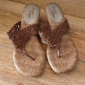 Brown Woven  Wedge Thong Sandals